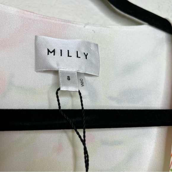 NWT Mini Dress Milly Nora Neon Botanical Ruffle Multi Color White Size 8 - Picture 4 of 16